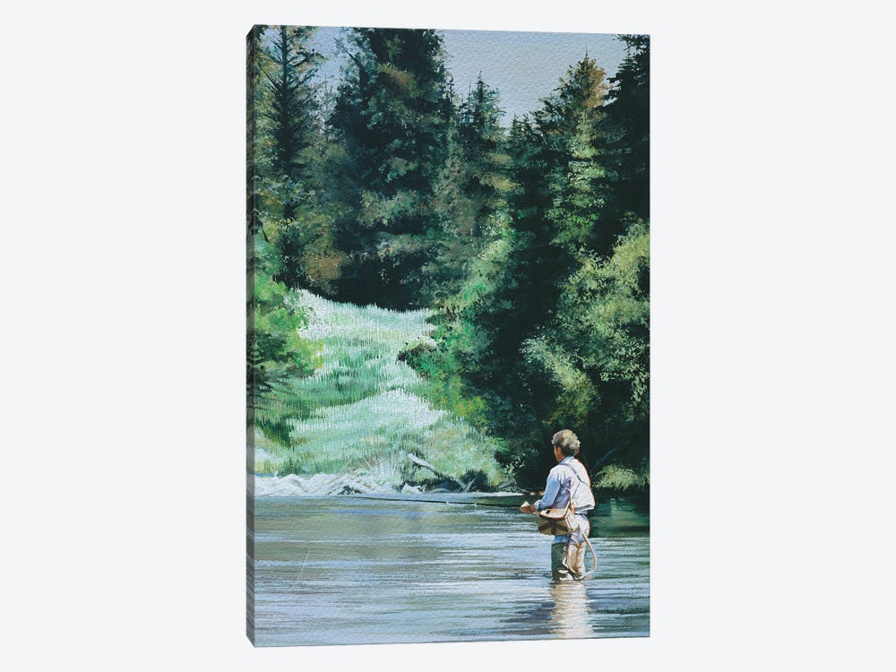 Fishing A Mountain Creek by Shirley Cleary 1-piece Canvas Artwork