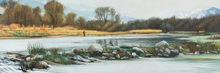 Fishing Above The Dam by Shirley Cleary wall art