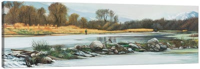 Fishing Above The Dam Canvas Art Print - Fishing Art