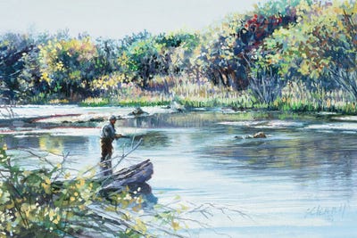 Fishing Near The Log by Shirley Cleary canvas print