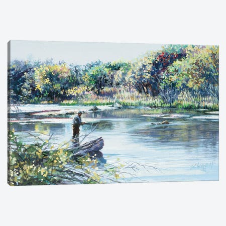 Fishing Near The Log Canvas Print #SCY32} by Shirley Cleary Art Print