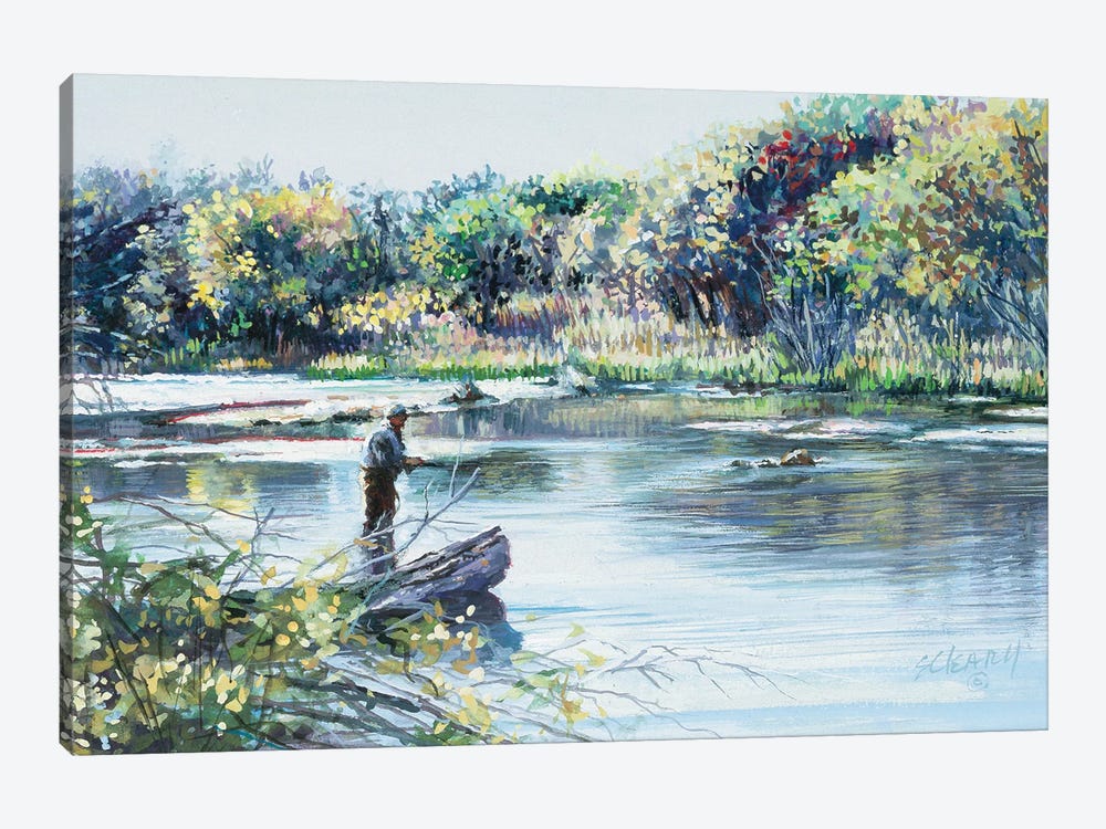 Fishing Near The Log by Shirley Cleary 1-piece Canvas Art