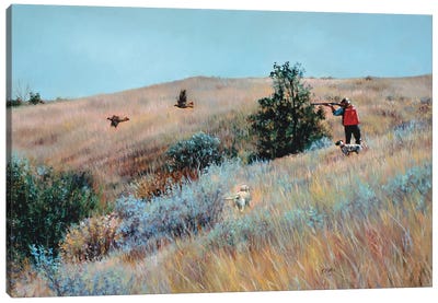 Going For A Double Pheasant Hunting Canvas Art Print - Hunting