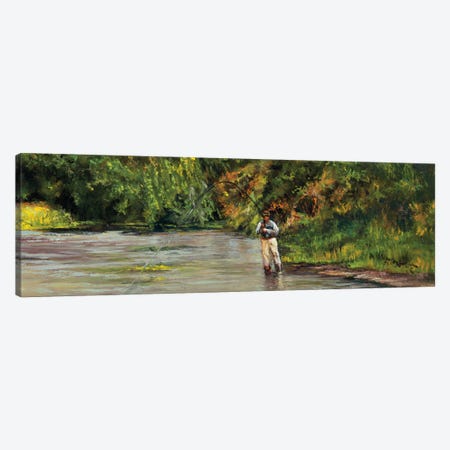 Landing A Fish On A Small Creek Canvas Print #SCY53} by Shirley Cleary Art Print