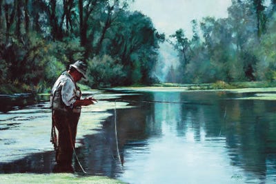 Matching A Hatch Alone On A Stream by Shirley Cleary canvas print