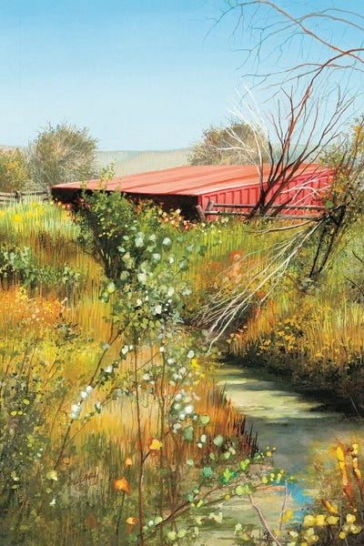 Narrow Creek Red Barn by Shirley Cleary canvas print