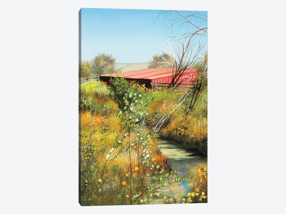 Narrow Creek Red Barn by Shirley Cleary 1-piece Art Print