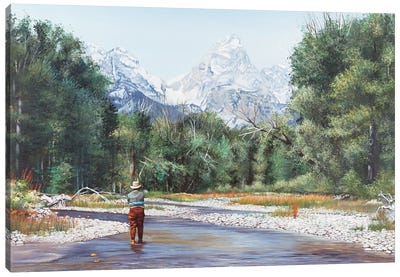 Snake River Near Cottonwood Creek Canvas Art Print - Snowy Mountain Art