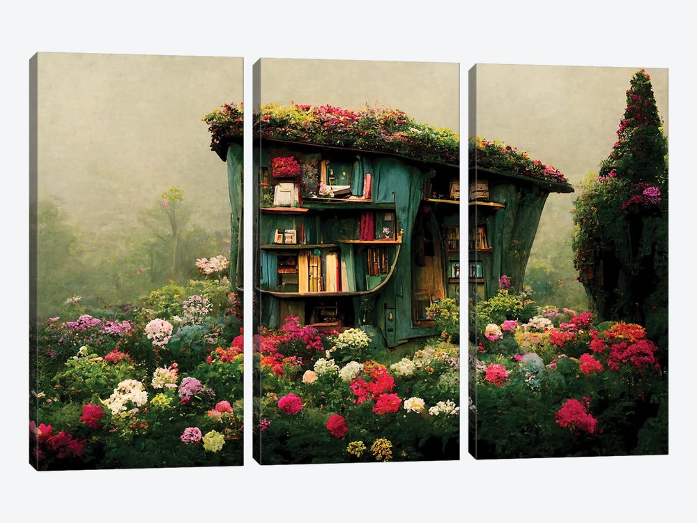 Cassies Hidden Reading Cottage by Beth Sheridan 3-piece Canvas Print
