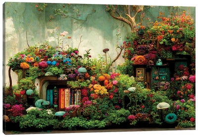 Cloudy Day In The Garden Of Books Canvas Art Print - Beth Sheridan