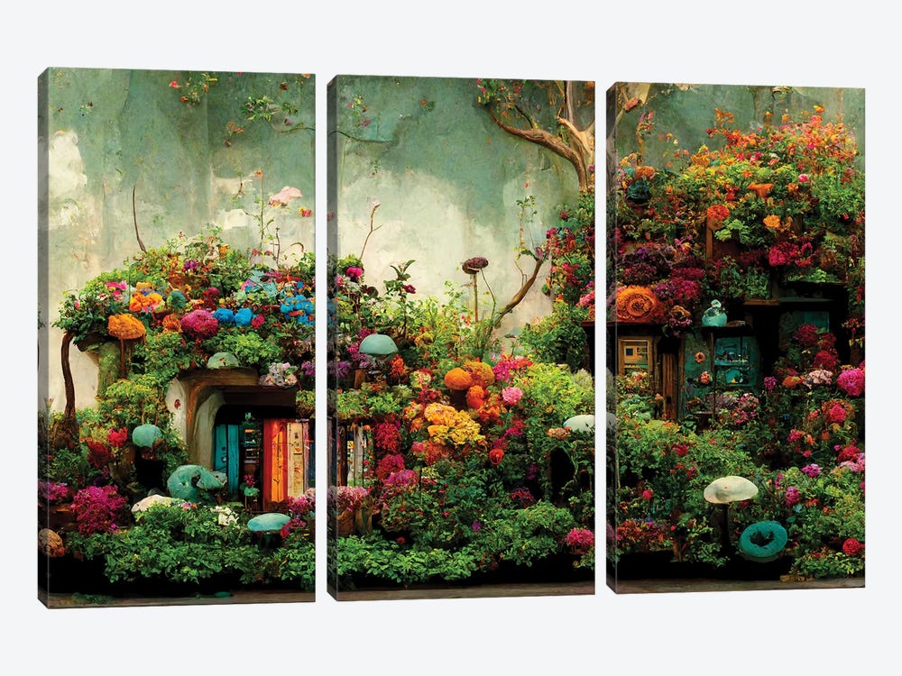 Cloudy Day In The Garden Of Books by Beth Sheridan 3-piece Canvas Art