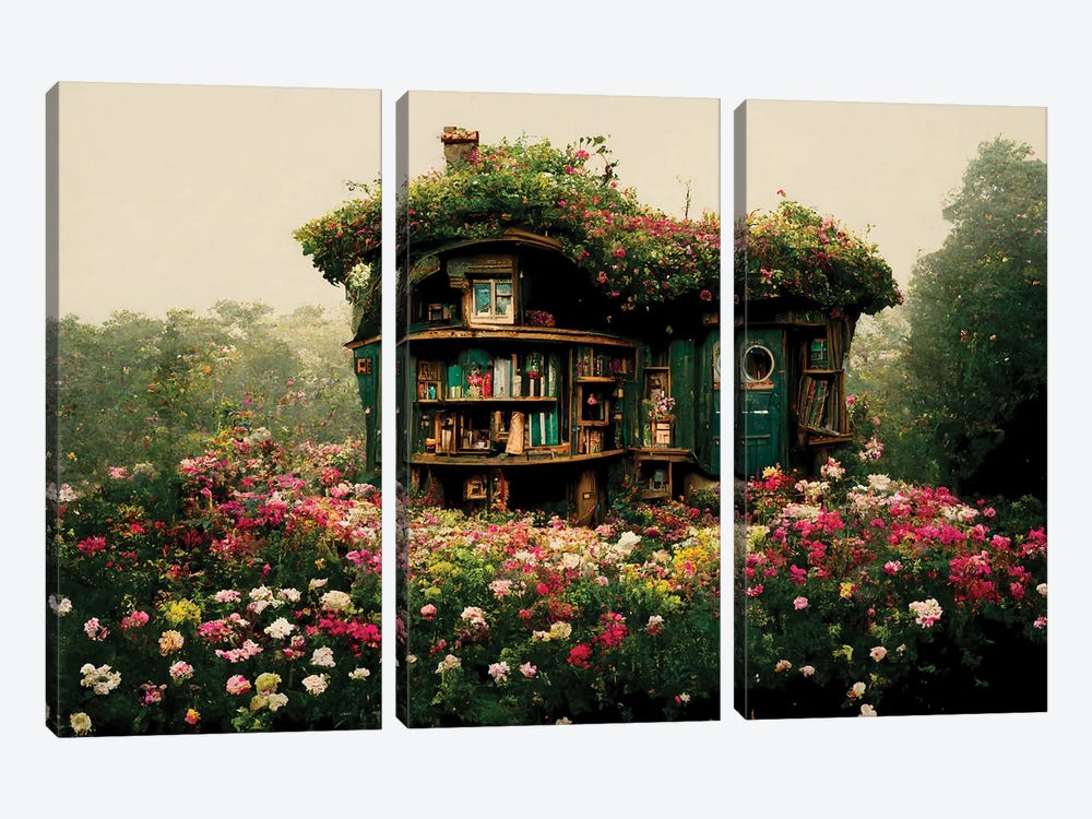 Elizas Hidden Reading Cottage by Beth Sheridan 3-piece Art Print