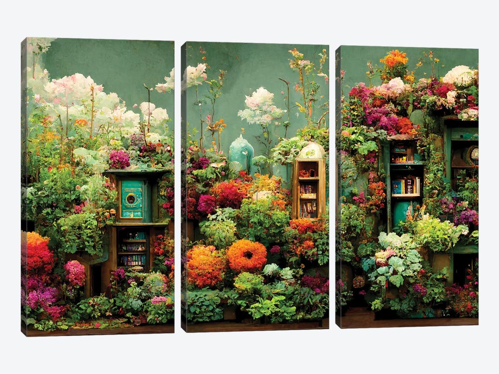 A Book Is A Garden For The Mind by Beth Sheridan 3-piece Canvas Art Print