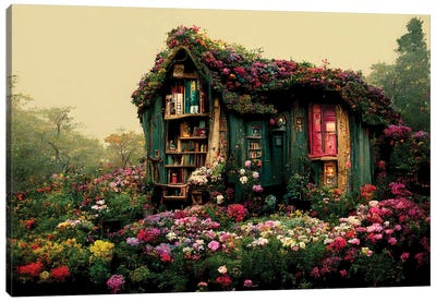 Harriet's Hidden Reading Cottage Canvas Art Print - Garden & Floral Landscape Art
