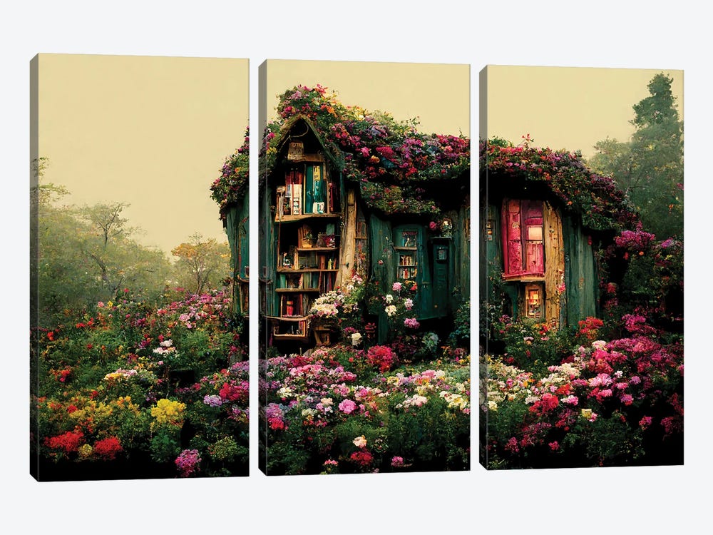 Harriet's Hidden Reading Cottage by Beth Sheridan 3-piece Canvas Print