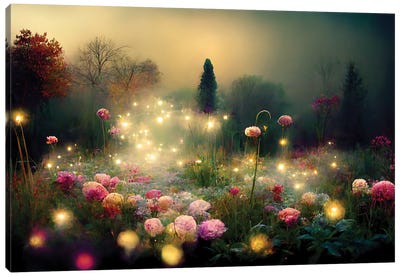 Magical Foggy Evening In The Garden Canvas Art Print - Beth Sheridan