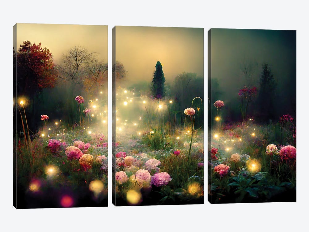 Magical Foggy Evening In The Garden by Beth Sheridan 3-piece Canvas Print