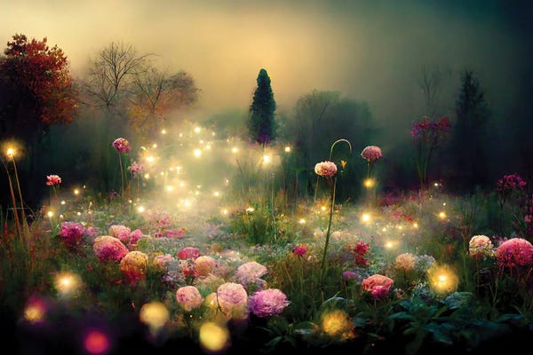 Beth Sheridan: Magical Foggy Evening In The Garden by Beth Sheridan