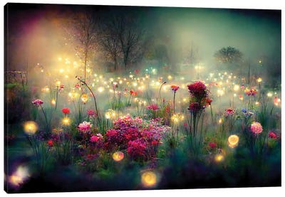 Magical Garden Mist Canvas Art Print - Garden & Floral Landscape Art
