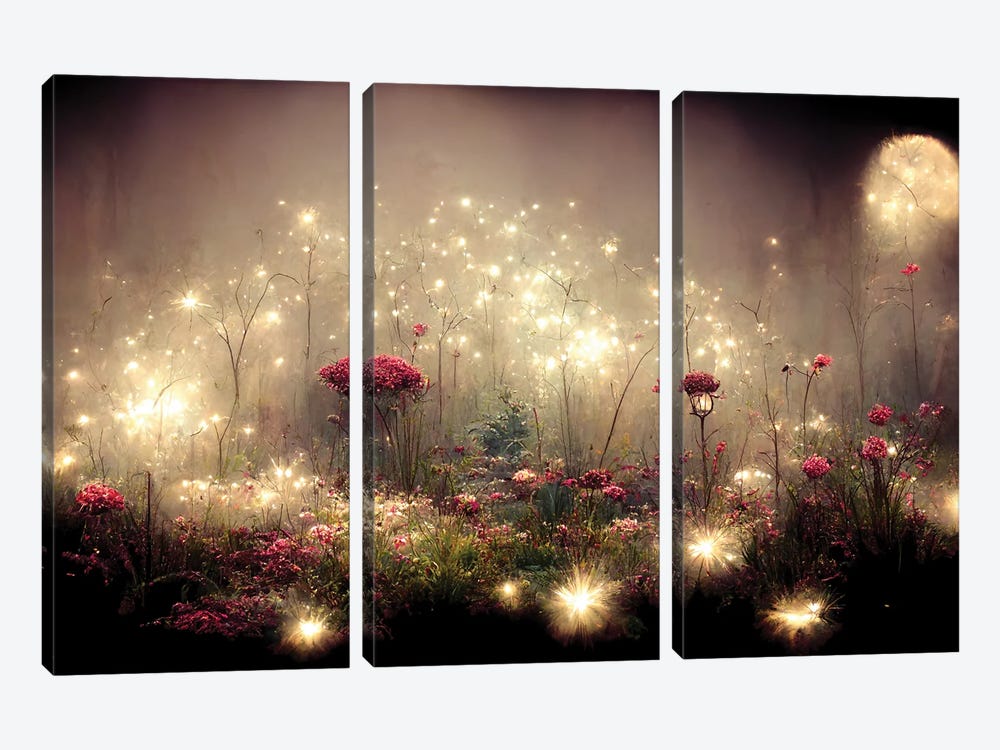 Magical Moonrise In The Garden by Beth Sheridan 3-piece Canvas Artwork