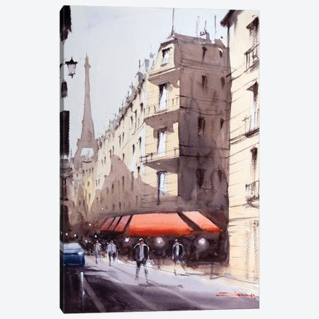 Hello Paris Canvas Print #SDP10} by Swarup Dandapat Art Print