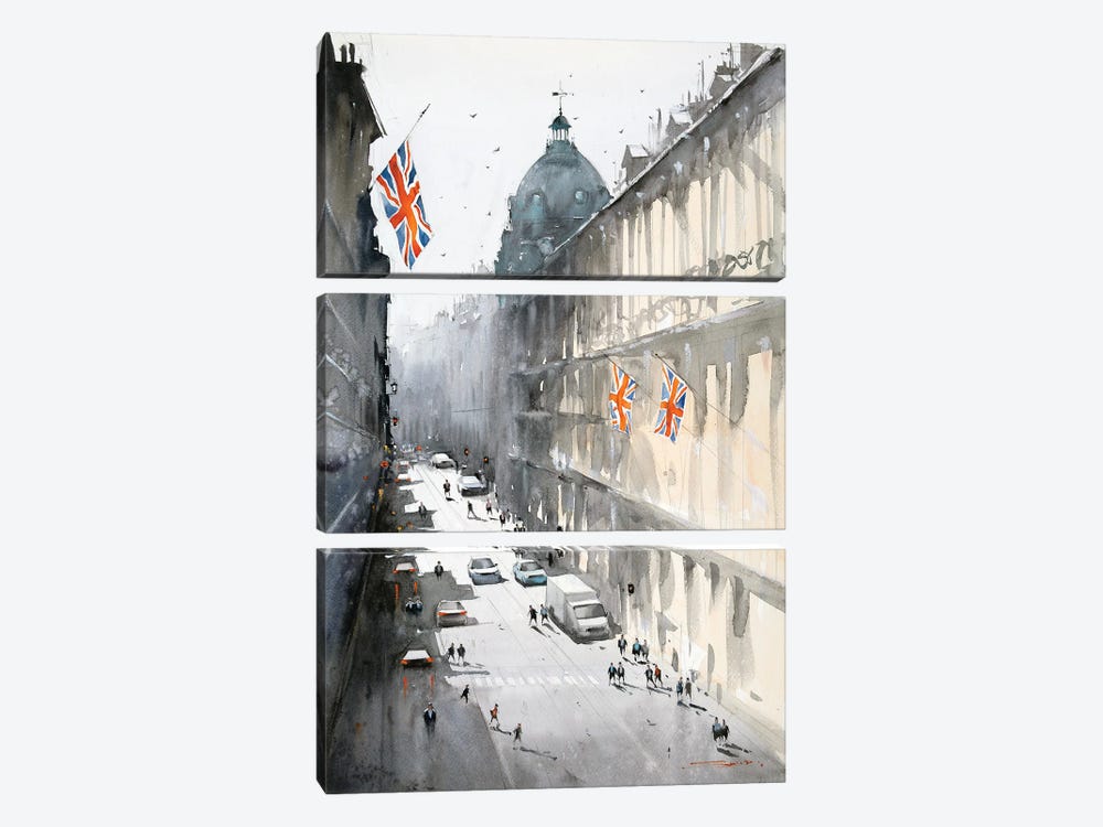 A Sunny Day In Oxford Circus by Swarup Dandapat 3-piece Canvas Art Print
