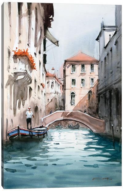 Sailing Through Venice Canals Canvas Art Print - Swarup Dandapat