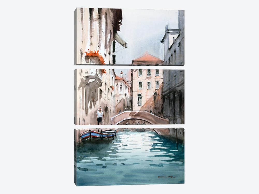 Sailing Through Venice Canals by Swarup Dandapat 3-piece Art Print