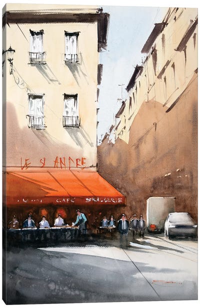 Bistro By Road, Paris Canvas Art Print - Swarup Dandapat