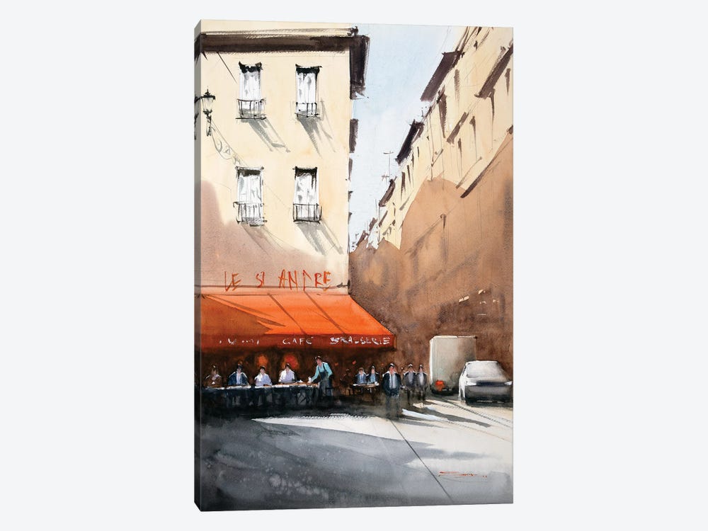 Bistro By Road, Paris by Swarup Dandapat 1-piece Canvas Art Print