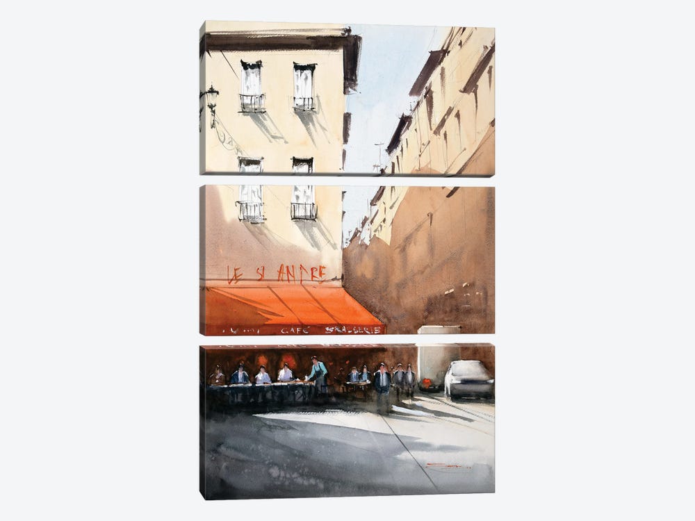 Bistro By Road, Paris by Swarup Dandapat 3-piece Art Print