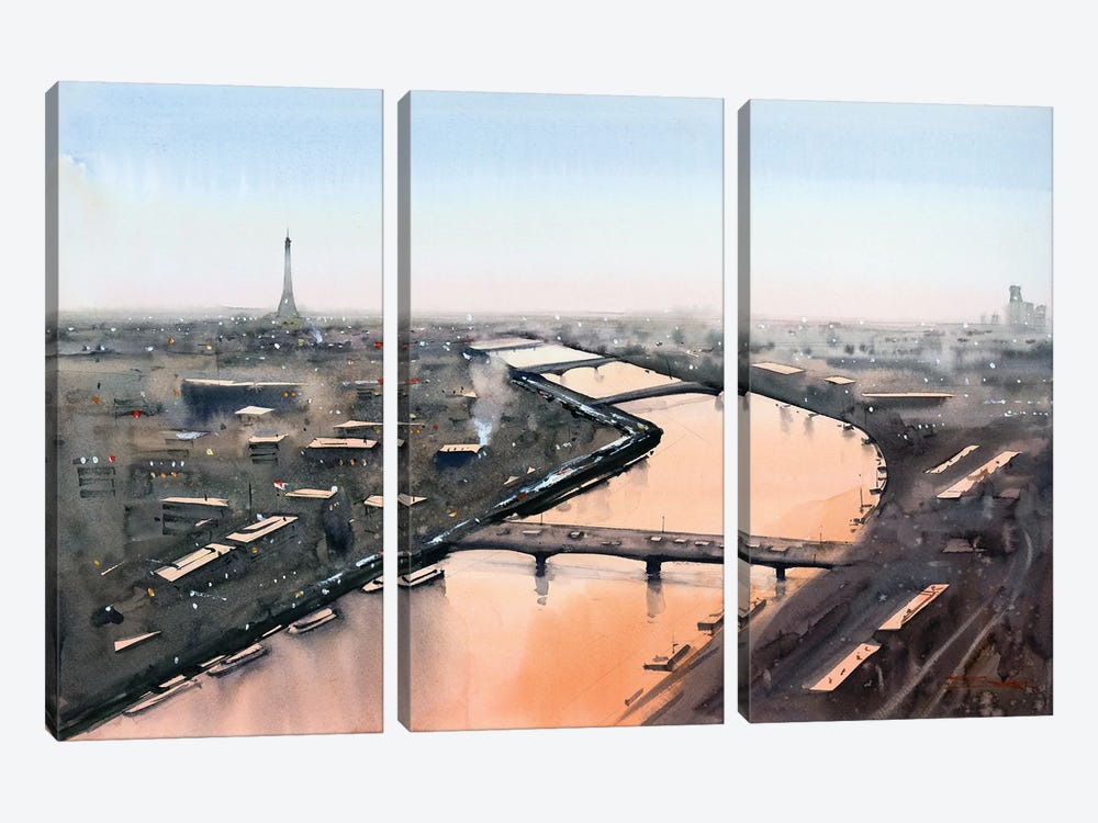 Paris In Twilight by Swarup Dandapat 3-piece Canvas Artwork