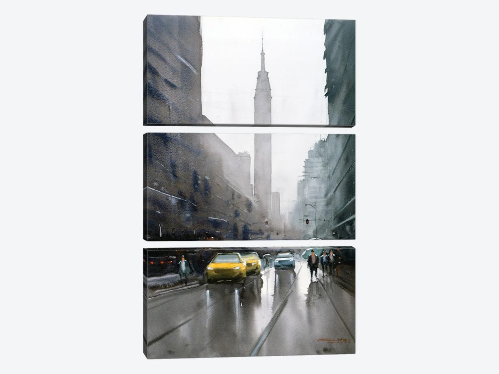 Rain And The City, New York by Swarup Dandapat 3-piece Canvas Artwork