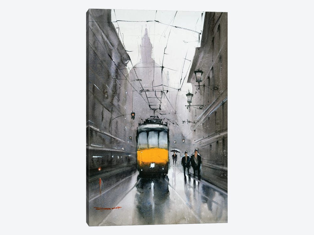 A Rainy-Day Ride On Streetcar by Swarup Dandapat 1-piece Canvas Art Print