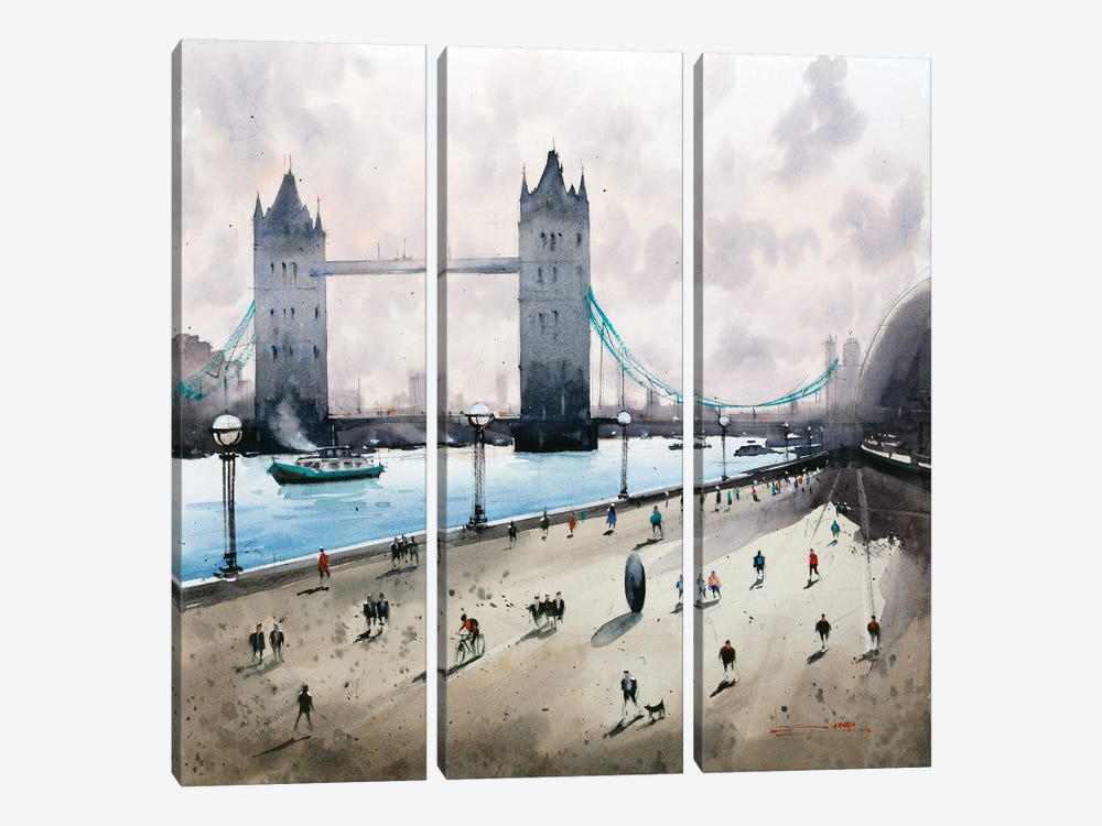 Tower Bridge On A Sunny Day by Swarup Dandapat 3-piece Canvas Artwork