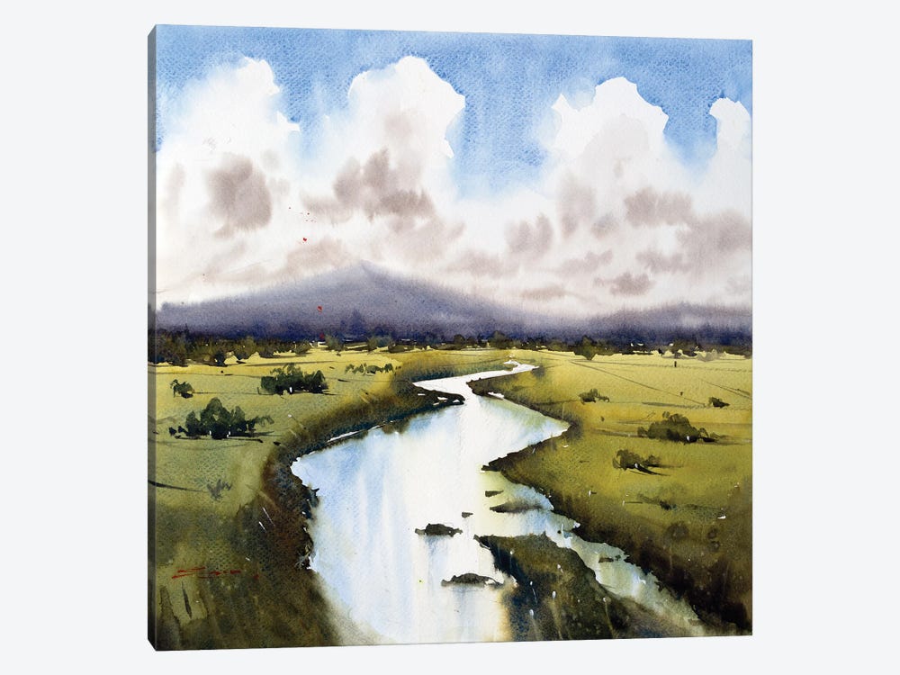 River Across The Green Meadow by Swarup Dandapat 1-piece Canvas Art