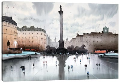 Trafalgar Square After Rain, London Canvas Art Print - Swarup Dandapat