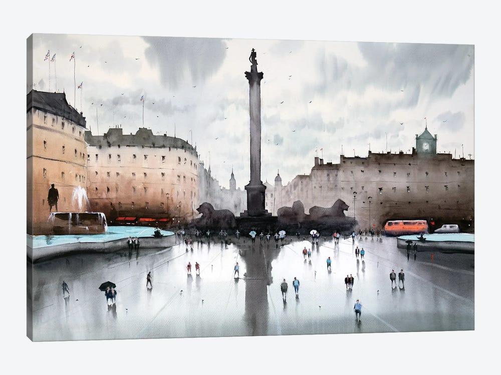 Trafalgar Square After Rain, London by Swarup Dandapat 1-piece Canvas Wall Art