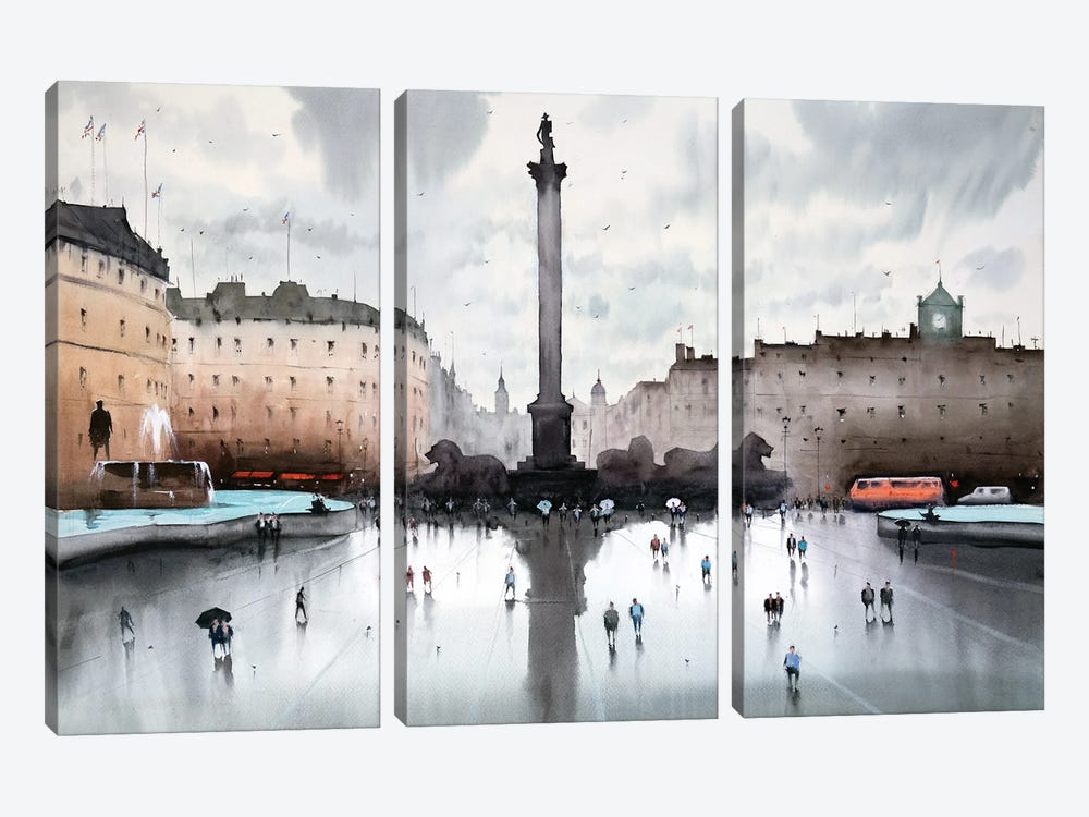 Trafalgar Square After Rain, London by Swarup Dandapat 3-piece Canvas Artwork