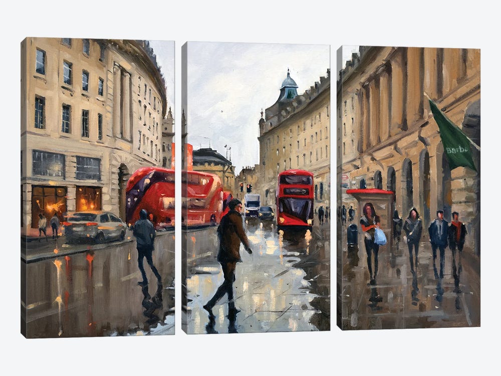 After Rain In Regent Street by Swarup Dandapat 3-piece Canvas Wall Art