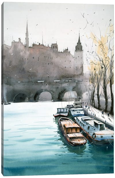 Pont Neuf Bridge On The Seine, Paris Canvas Art Print - Swarup Dandapat