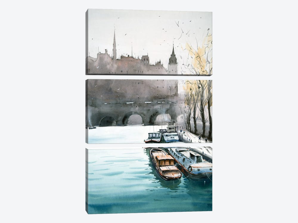 Pont Neuf Bridge On The Seine, Paris by Swarup Dandapat 3-piece Canvas Art