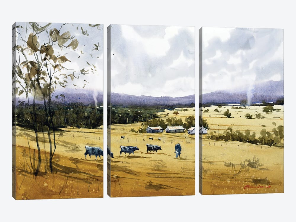 The Green Meadow II by Swarup Dandapat 3-piece Canvas Art Print