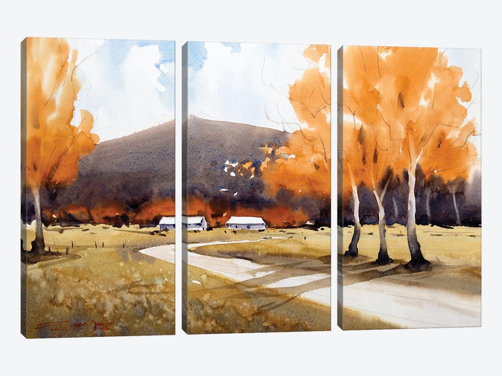 Fall In The Country by Swarup Dandapat 3-piece Canvas Print