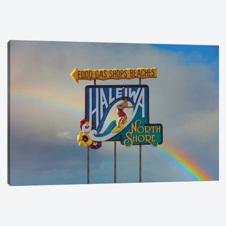 Haleiwa Sign Man Rainbow II Canvas Print #SDV116} by Sean Davey Canvas Artwork
