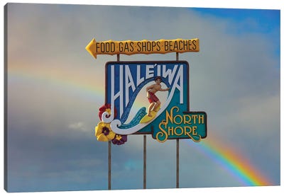 Haleiwa Sign Man Rainbow II Canvas Art Print