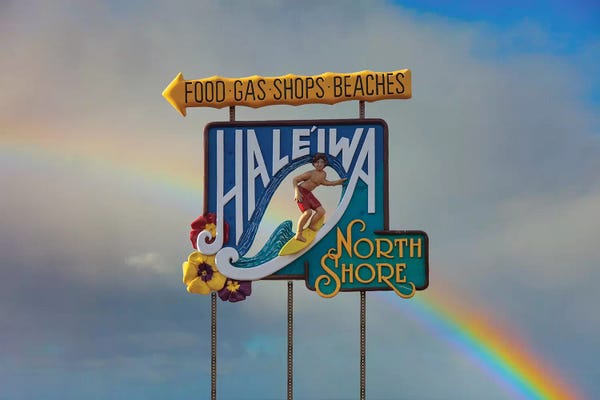 Sean Davey: Haleiwa Sign Man Rainbow II by Sean Davey