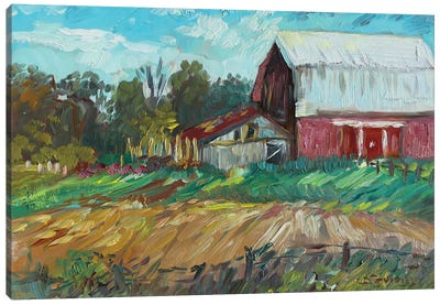 Old Barn In Norville Canvas Art Print - Plein Air Paintings