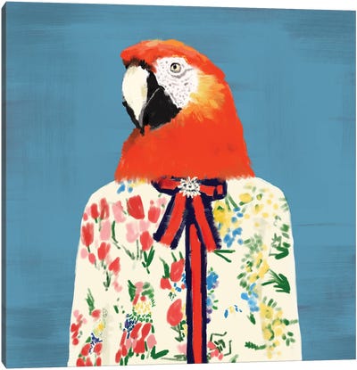 Parrot In Gucci Canvas Art Print - Parrot Art