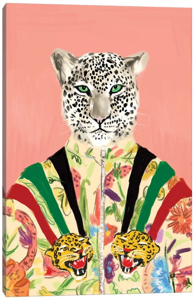 Peach White Jaguar In Gucci Canvas Art Print - Fashion is Life